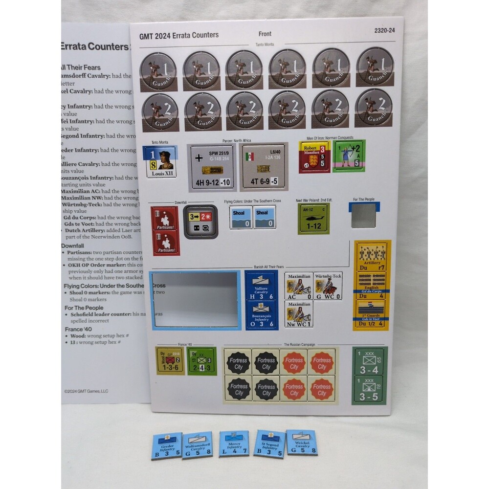 *Incomplete* GMT 2024 Errata Board Game Counters